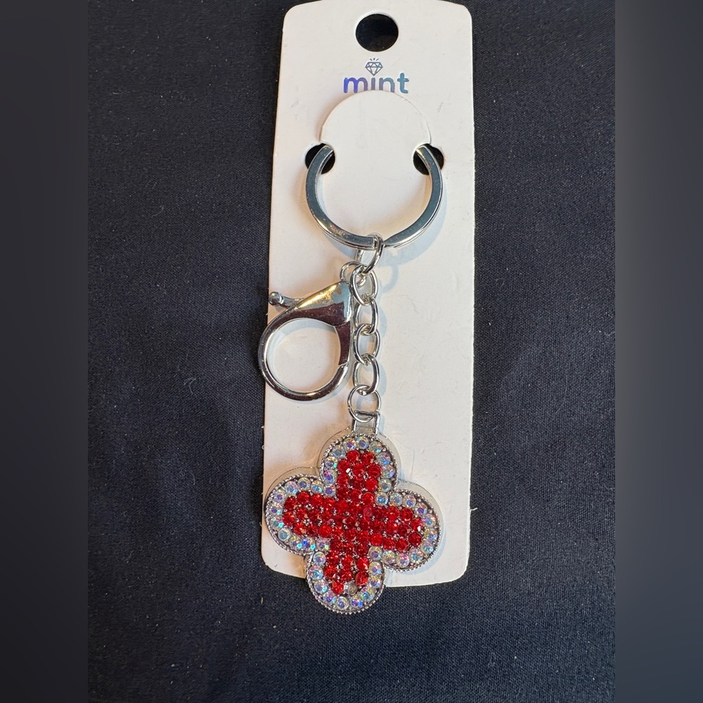Red and Silver Keychain with Rhinestones